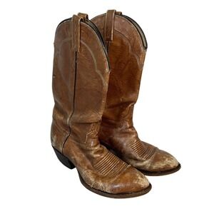 El Dorado Handmade Mens Brown Leather Cowboy Western Boots Size 9 EE USA